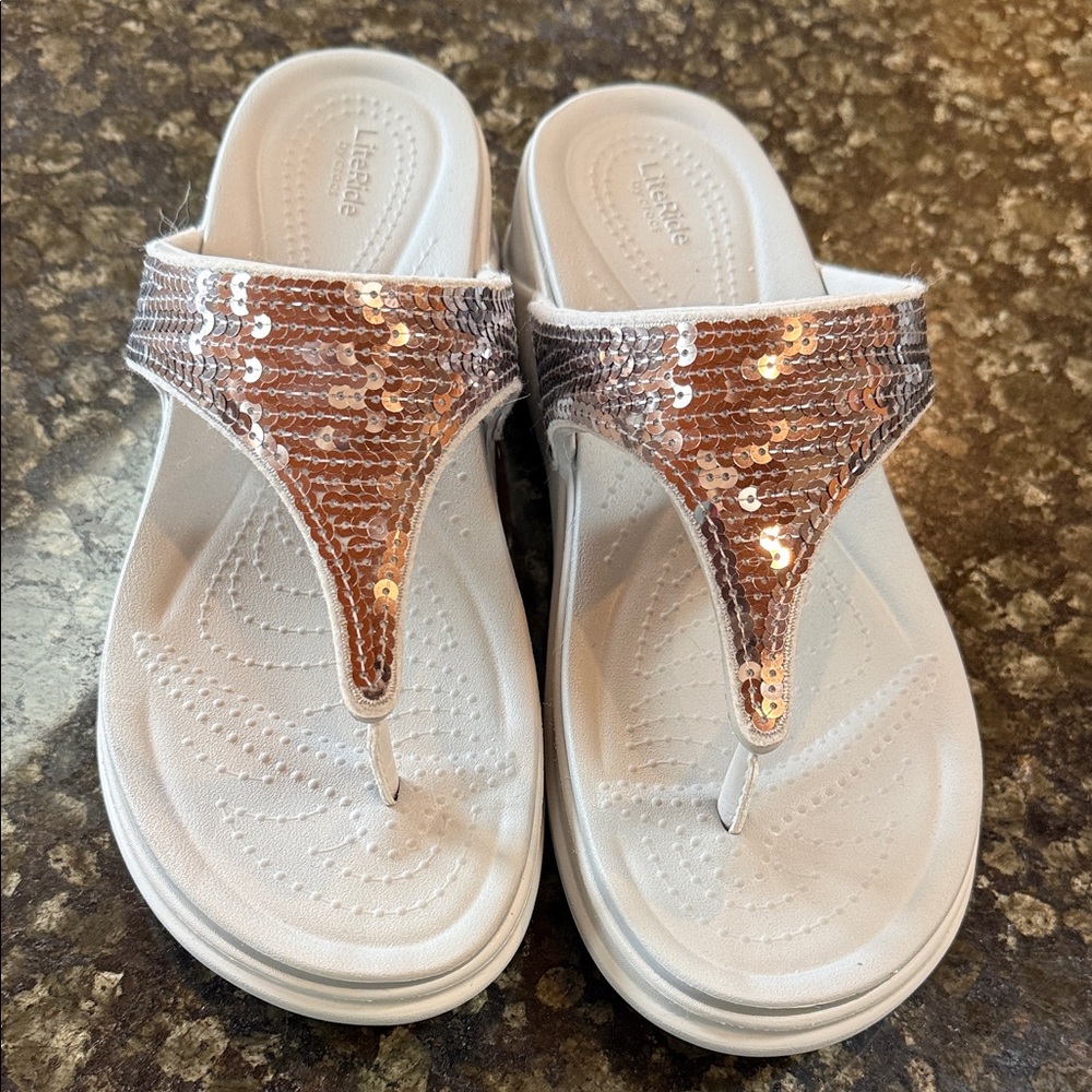Crocs Literide sparkle silver sequin sandals